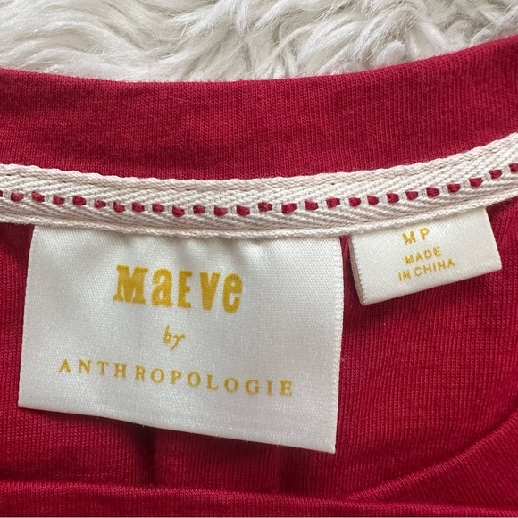 Anthropologie Maeve Shirt Dakota Buckle Wrap Top Short Sleeve Red Petite MP - Picture 6 of 11